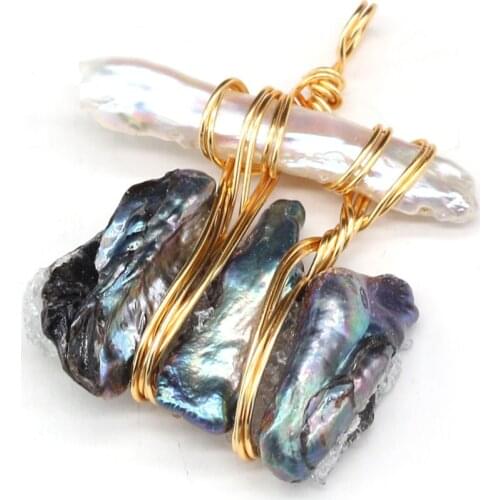 Natural Freshwater Pearl Pendant Copper Wire Winding Pearls Charms Pendant for Women Jewelry Making DIY Necklace Earring 30x35mm