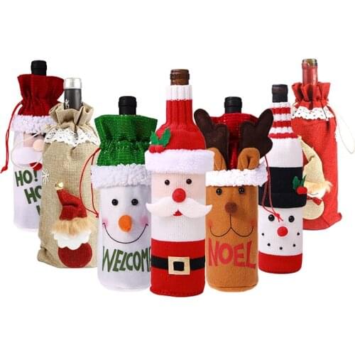 Noel Natal Wine Bottle Covers Christmas Decorations for HomeSanta Claus Wine Cover Bags Sack Banquet Dinner Decor