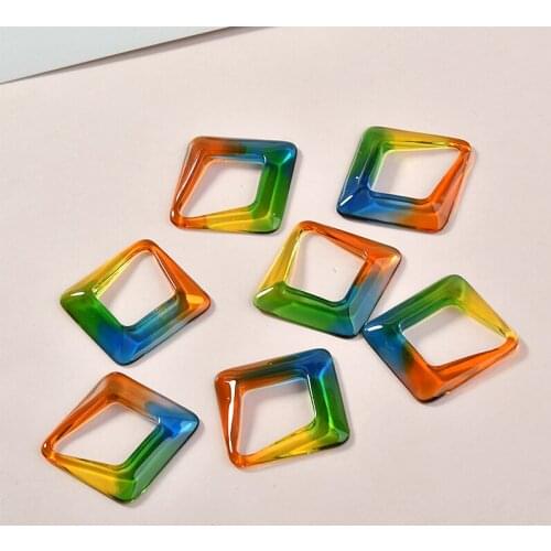 Diy jewelry making 30pcs/lot 32mm color print geometry irregular square shape resin beads fit earring/garment accessory