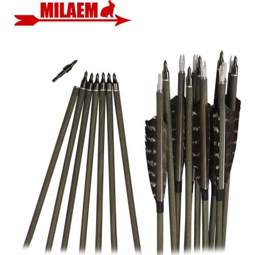 6/12pcs 30" Archery Carbon Arrow Carbon Fiber Arrow Spine 350 4"Turkey Feather Compound/Recurve Bow Shooting Hunting Accessories