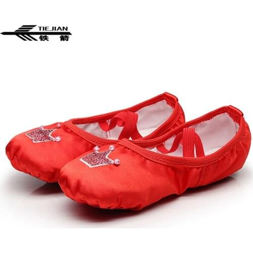 TIEJIAN Crown Dancing Shoes Women Girls Soft Wear-resistant Female Red Ballet Shoes Yoga Performance Practice Scarpe Ballo