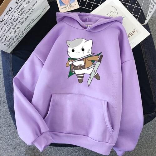 Men Cat Attack On Titan Hoodie Cartoon Harajuku Cute Streetwear Warm Female Ullzang Graphic Oversized Hoodies