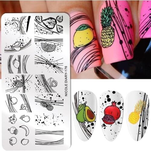 NICOLE DIARY Summer Fruits Patterns Nail Stamping Plates Flower Leaf Line Stamp Plates Printing Stencil Image Transfer Tool