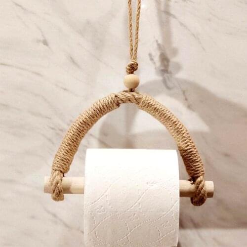 Bathroom Tool Toilet Paper Washcloth Tissue Holders 25cm/9.82inch Wood Hemp Rope