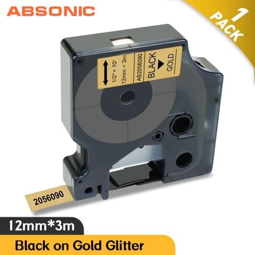 Absonic 12mm for Dymo D1 COLORPOP Glitter Label 2056090 Black on Gold Compatible for Dymo Maker LabelManager 160 280 Rhino 5200