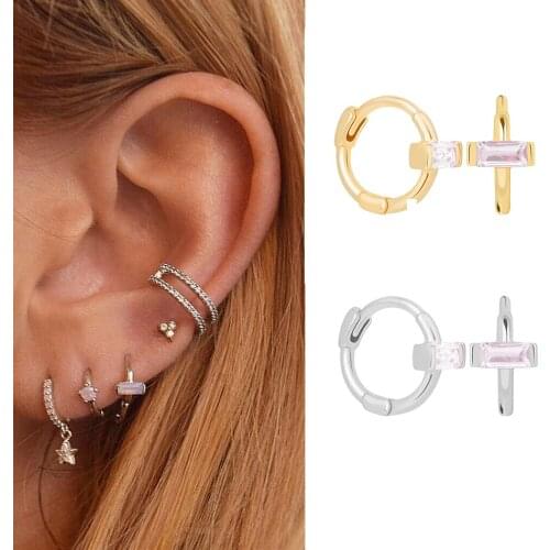 ELESHE Wholesale 925 Sterling Silver with 18K Gold Plated Square CZ Hoop Earrings for Women Party Jewelry Female Huggies