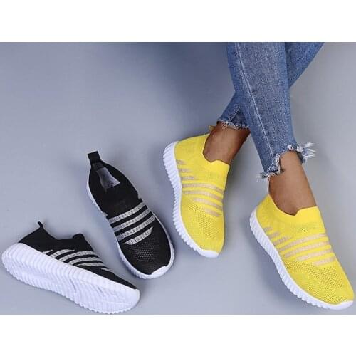 2021 Women Shoes Knitting Sock Sneakers Women Spring Summer Slip On Flat Shoes Women Plus Size Loafers Flats Walking