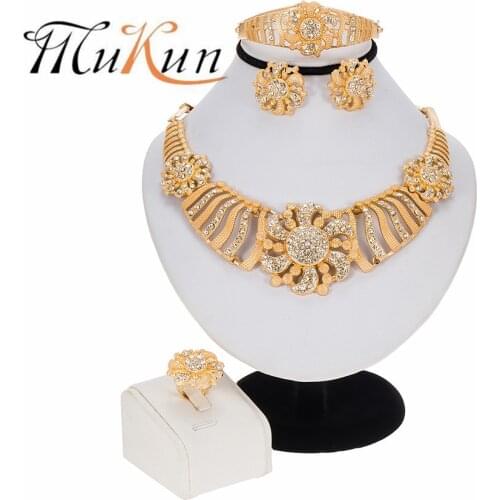 MUKUN African Fashion Jewelry Sets Charm Necklace Bracelet Nigerian Crystal Earrings Ring for Womens Jewelry Wedding Jewelry