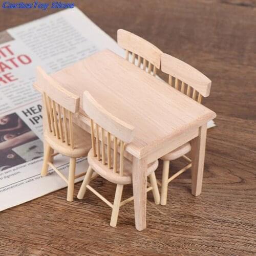 1Set Dining Table Chair Model 1:12 Dollhouse Miniature Wooden Furniture Toy Set