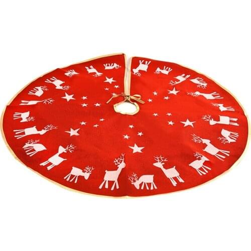 1pc Dia 96cm Linen Cartoon Deer Elk Merry Christmas Tree Skirts Gift Home New Year Decor Christmas Decorations Xmas Tree Skirt
