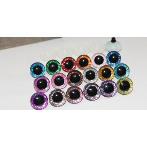 180pcs/lot 16mm 3D clear glitter safety toy eyes short stem+ glitter fabric+ washer handcraft findings--18 colors option--N18