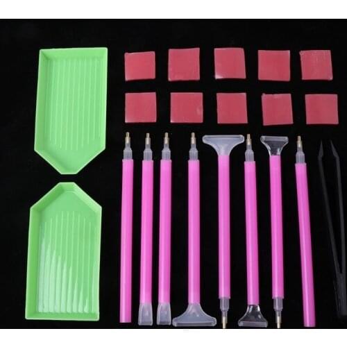 21Pcs Diamond Painting Cross Stitch Tool Kit Tray Sticky Pen Tweezers DIY Craft