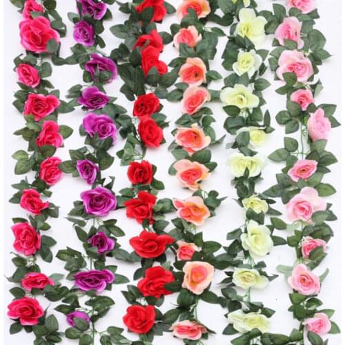 240cm Silk Artificial Roses Flowers Ivy Vine String Wedding Decor Rattan Green Leaves For Home Hanging Garland Wall Decoration