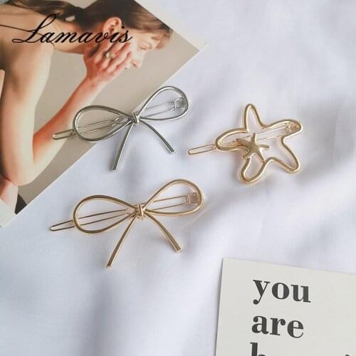 3.28 Activity Big Promote Alloy Hollow Out Bowknot Frog Clip Korea New Contracted Jojoba Matte Gold Hair Clip