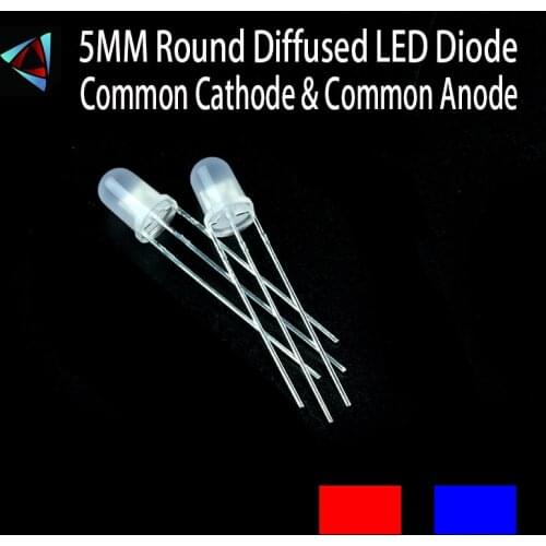 30pcs LED 5mm Red & Blue Common Cathode & Common Anode 5 mm High Diffused Round Bi-Color Light-Emitting Diode