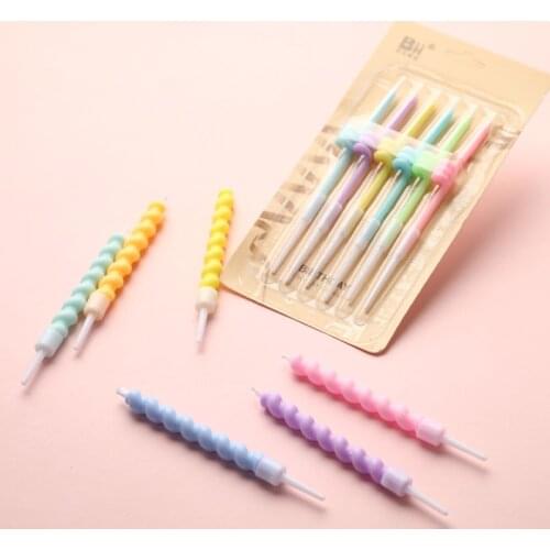 6pcs/set Thread Color Birthday Candles With Stand Cake Candle Party Supplies Wedding Decoration Party Atmosphere