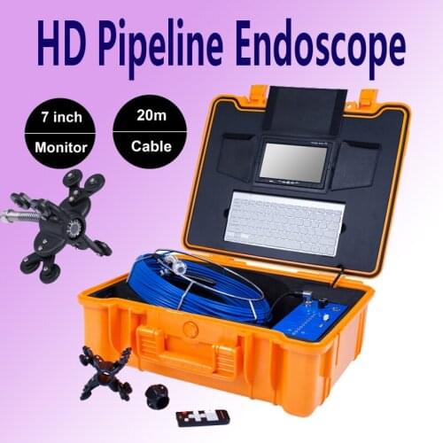 7" HD Pipe Endoscope Camera 25mm Lens 20M Cable Pipeline Sewer Drain Inspection System with Keyboard Function