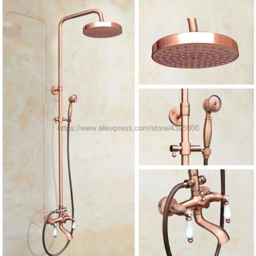 Antique Red Copper Bathroom Shower Set Faucet Tub Mixer Tap Handheld Shower Wall Mounted Brg572