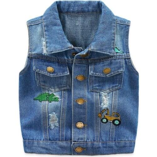 2 3 4 5 6 Years Toddler Kids Vest Fashion Cotton Jackets for Girls Baby Boy Vest Spring Autumn Ripped Denim Children Jacket New