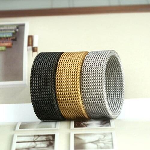 Ring European and American Elastic Tricolor Classic Double Layer Mesh Titanium Steel Ring Ring Fashion Hollow Ring Jewelry