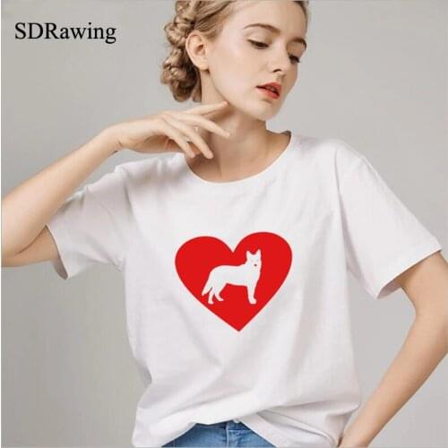 Funny Love Australian Cattle Dog Heart print cotton t shirt for women girlfriend Graphic Tees summer casual tops plus size