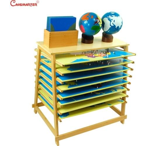 World Maps Puzzle Board With Frame Set Montessori Teaching Toys Educational Children Globe With Box Beech Wood Toy Kids GE005-S3