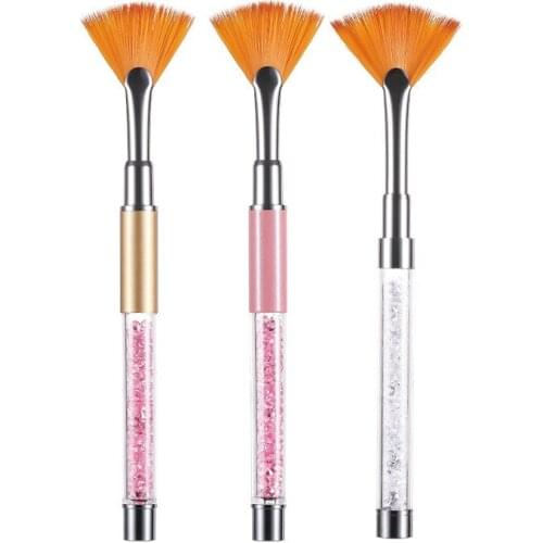 Mermaid Gradient Nail Brush Drawing Pen Fan Pink Rhinestone Handle Manicure Nail Art Tool Dust Remover Pen Manicure Cleaner Tool