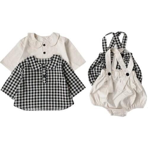 Baby Girls Clothes Set 2pcs Clothing Collar Shirt + strap Climbing Outfits Fashion Baby Boy Set Newborn Korean Toddler Clothes