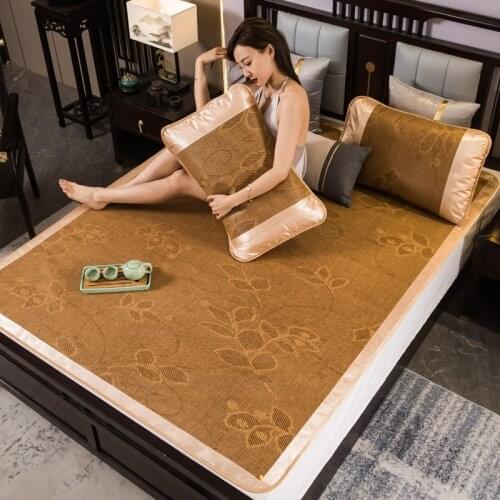 Summer breathable straw mat three-piece foldable ice rattan mat