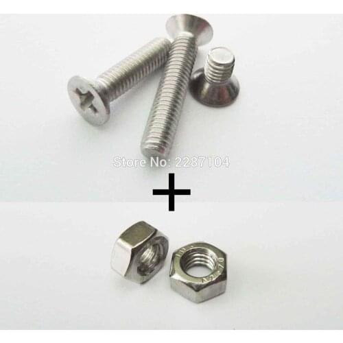 25pcs 304 A2 Stainless Steel Metric Thread M2 M3 Diameter 2 3 mm Flat Countersunk Phillips Cross Head Screw Bolt With Hex Nut