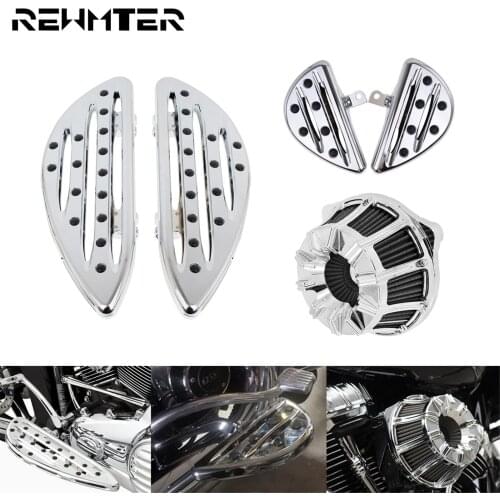 Motorcycle CNC Chrome Air Filter Intake Cleaner Driver Floorboard Passenger Foot Pegs Rest Pedal For Harley Touring Dyna Softail