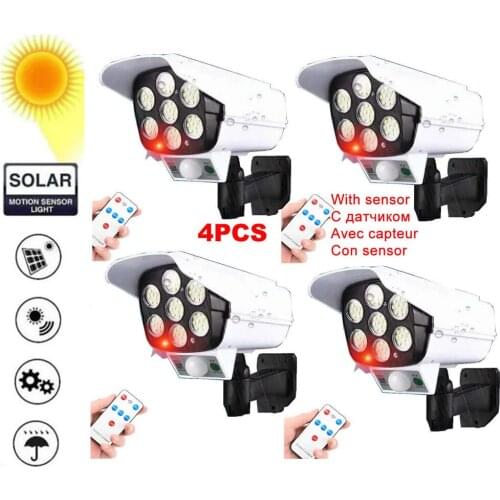 4pcs remote solar fake monitor dummy camera Garden Light Outdoor Waterproof Flood Light Wireless Powered Motion Sensor Light Wid