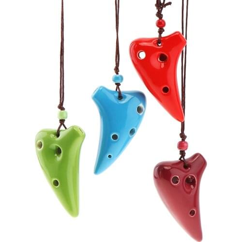 Mini 6 Holes Alto Tone C Necklace Ocarina Ceramic Black Pottery Flute Instrument with Hang Rope 4 Colours Optional
