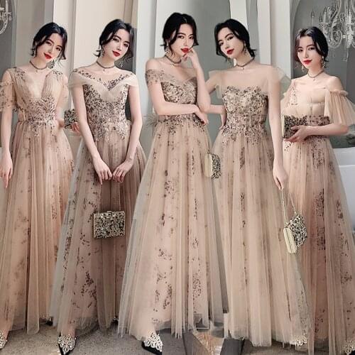 Bridesmaids Dresses Illusion A-Line Short V-Neck Embroidery Sequined Lace Tulle Off The Shoulder Women Wedding Party Gown E434