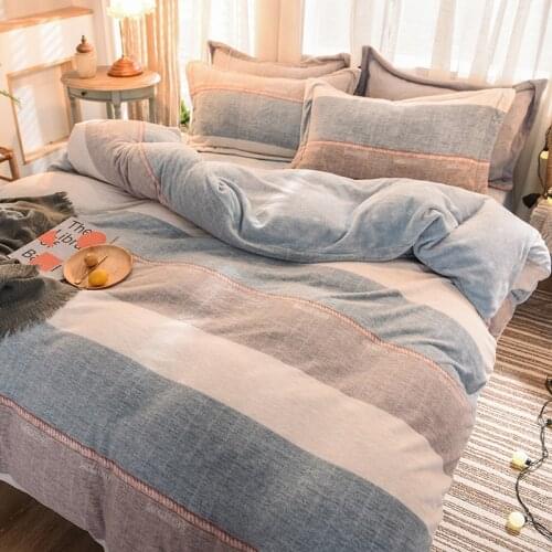 Thick Double Bedding Sets Fitted Sheet Winter Modern Luxury Double Sided Bedding Sets Flannel Sabanas Household Goods DG50BS