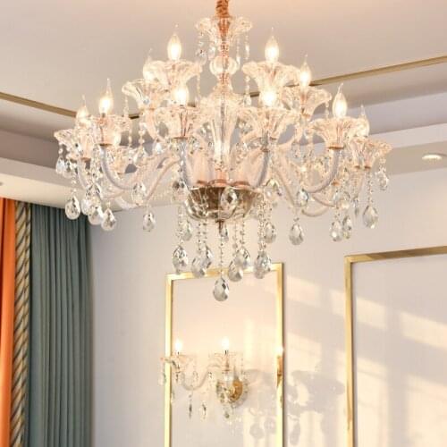 Large Gold Imperial Crystal Chandelier for Hotel Hall Living Room Staircase Hanging Pendant Lamp European Big Lighting Dining