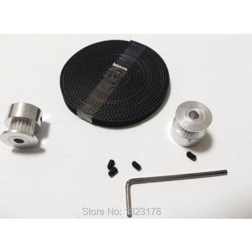 Free shipping 2pcs GT2 20 teeth Timing Pulley Bore 8mm + 2Meters GT2 timing Belt 6mm width for 3D printer