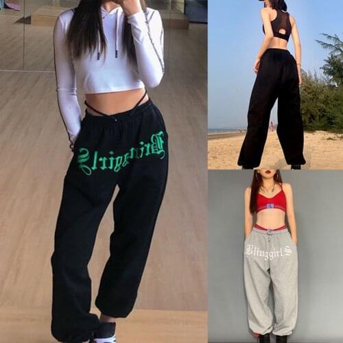Hip Hop Jogger Letter Print Sweatpants Women High Waist Drawstring Baggy Harem Pants Street Sport Casual Fashion Y2K Trousers
