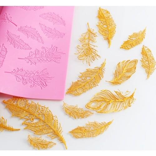 Feather Silicone Mold Lace Mat Fondant Mould Cake Decorating Tool Chocolate, Gumpastes Mold, Sugarcraft, Kitchen Gadgets