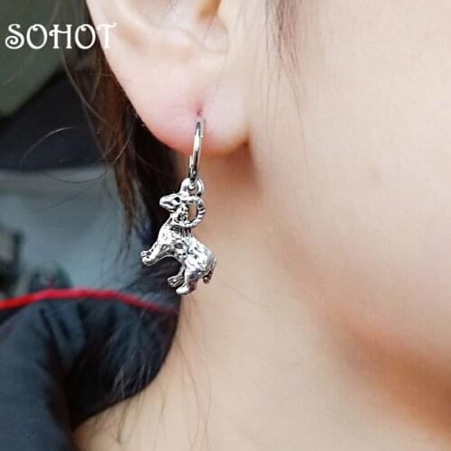 SOHOT Silver Color Alloy Animal Ram Pendant Women Drop Earrings Trendy Popular Punk Party Unisex Jewelry Brincos