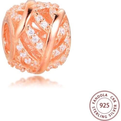 Fit Pandora Charm Bracelet 925 Sterling Silver Rose Color Light as a Feather Charms Beads Women DIY Jewelry Making