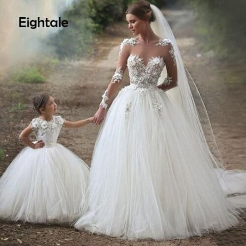Eightale Boho Wedding Dresses Mother and Duagther Appliques O-Neck Lace Dubai Bridal Dress Long Sleeve Wedding Gowns