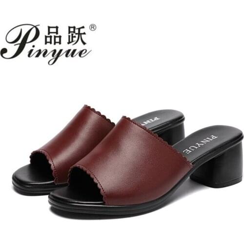 Women Slippers Ladies Summer Slippers Shoes Women High Heels Fashion Summer Shoes Genuine Leather