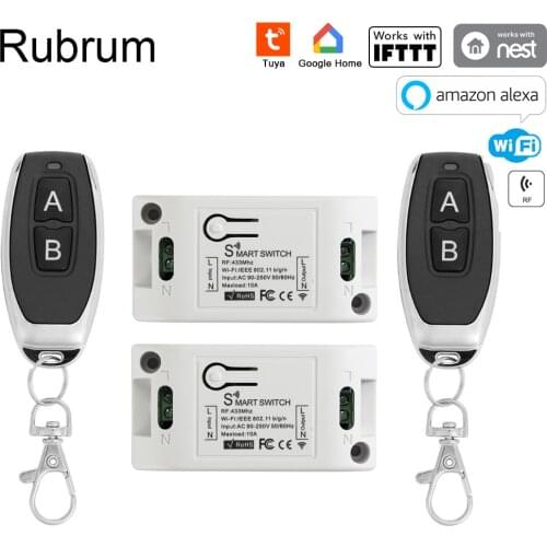 Rubrum Tuya RF WiFi Smart Switch 433Mhz RF Receiver Wireless Remote Control For Smart Home Led Lamp Light Switches 10A 2200W
