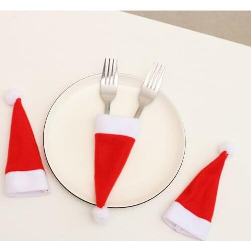 Navidad 10pcs Christmas Hat Knife and Fork Set New Year Gifts Noel Kerst Ornaments Xmas DIY Natal Christmas Decorations for Home