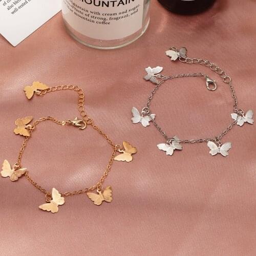 Bohemian Gold Silver Color Butterfly Chain Bracelet Sweet Butterfly Flower Star Pendant Charm Women Bracelets Hand Jewelry Gifts