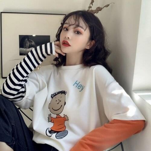 Cotton T Shirt Women 2021 Spring Autumn Long Sleeve Print Casual tshirts Plus Size Striped Female T-Shirt Fashion Top Tee PD012