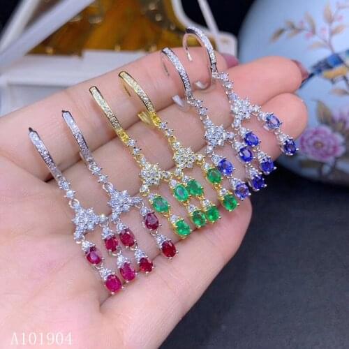 KJJEAXCMY boutique jewelry 925 sterling silver inlaid natural emerald ruby sapphire female earrings support detection