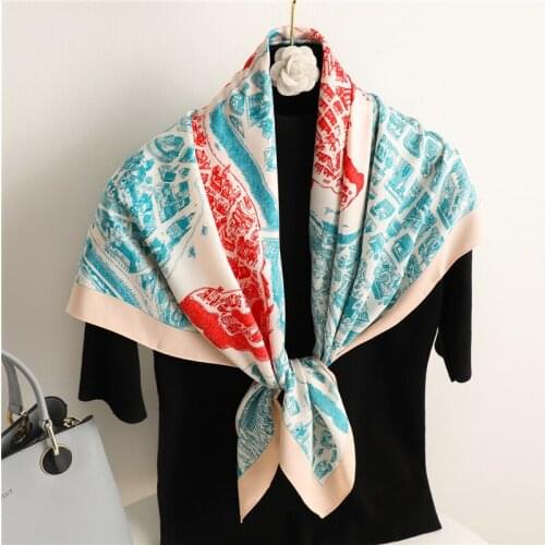Square Satin Silk Hijab Scarf for Women Twill Animals Printing Headband Bandana Fashion Shawls Warp Neckerchief Foulard 90*90cm