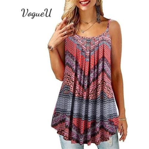 2021 New Womens Summer Printed Pleated Sling Dress Casual Women Printing Oversized Loose Camisole Tank Plus Size Sleeveless Top
